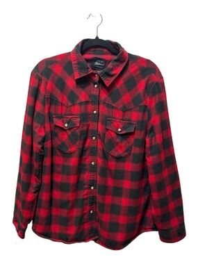 Jachs Girlfriend Buffalo Plaid Sherpa Lined Shirt Jacket Shacket Large